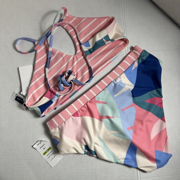 Splendid Girls Reversible Mosaic Palm High Neck High Waist Pant Bikini Set Sz 14 - Picture 6 of 7